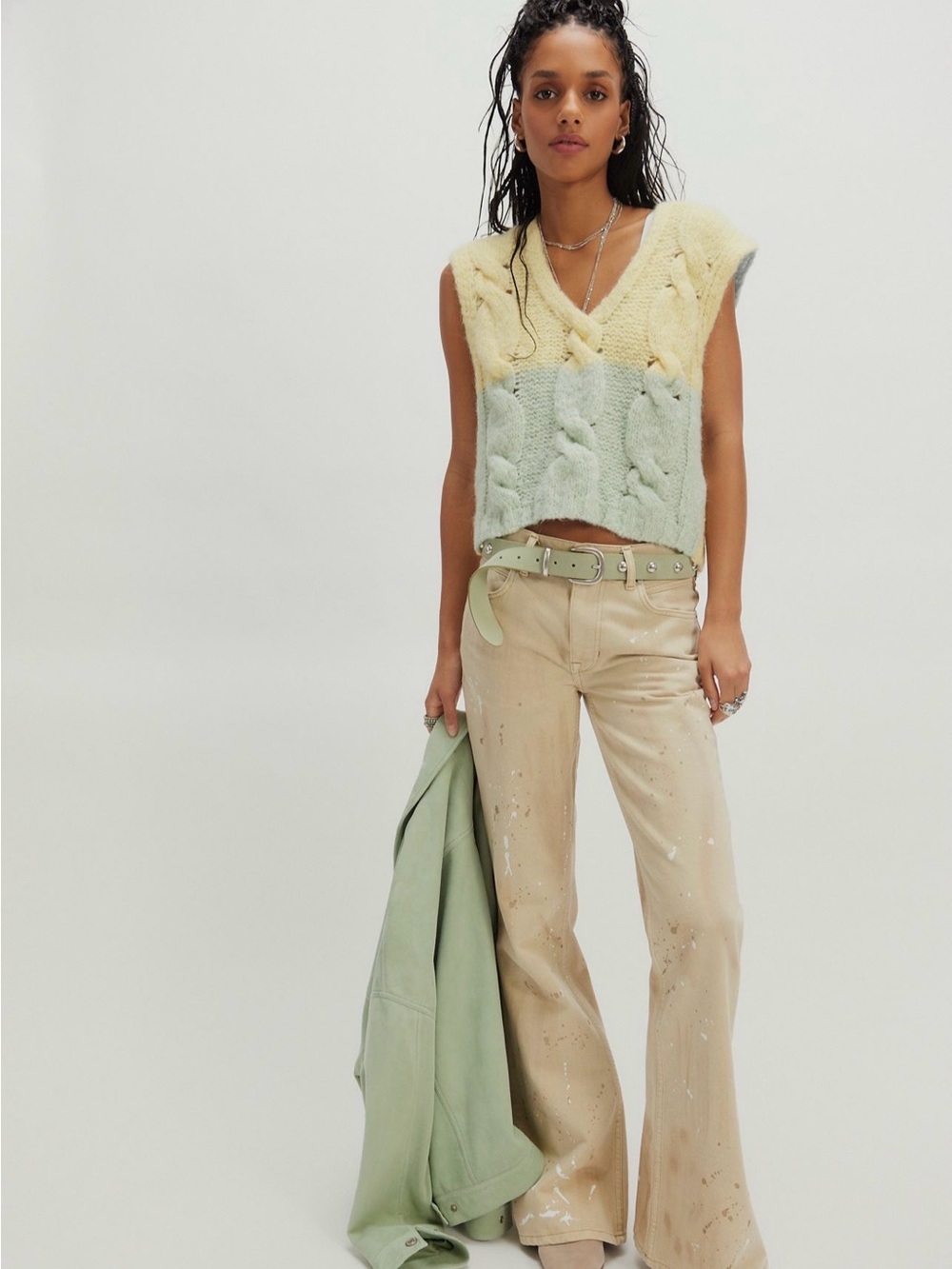 NWT Free People SoftSpun Alpaca/Wool Blend Loose Chunky Knit Boxy Crop Vest - Picture 3 of 11